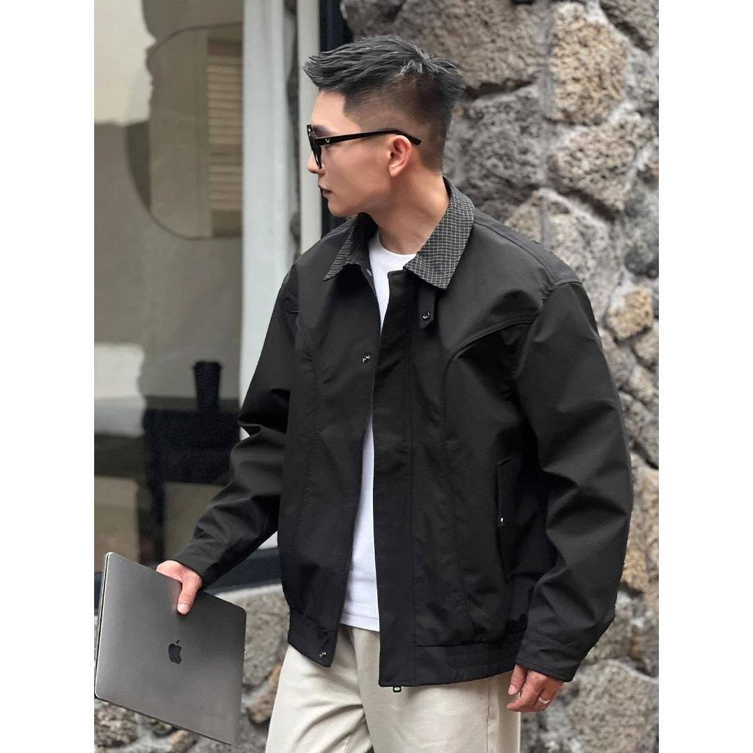 2025新款翻领夹克男士秋季时尚拼接小个子痞帅短款外套休闲男装潮