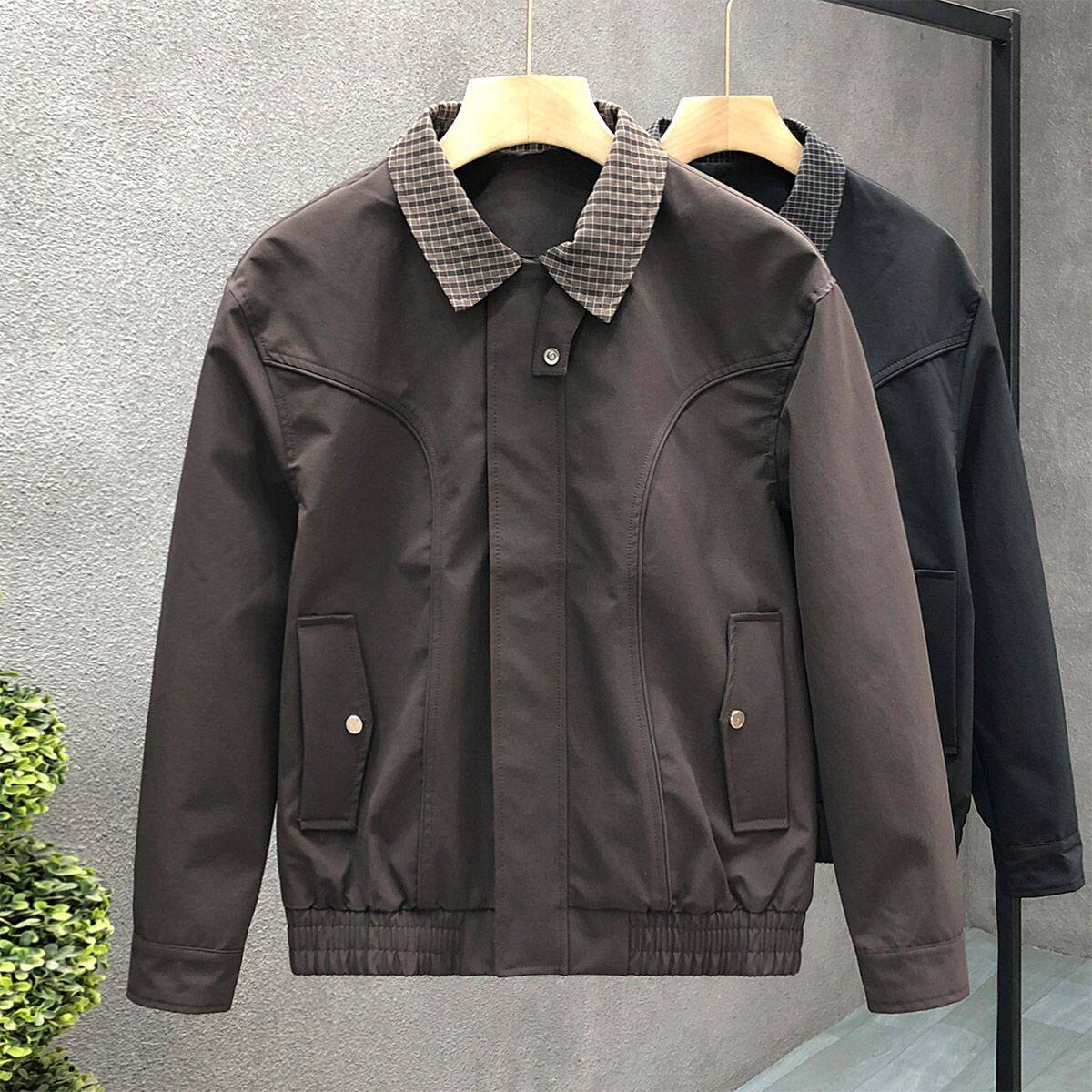 2025新款翻领夹克男士秋季时尚拼接小个子痞帅短款外套休闲男装潮