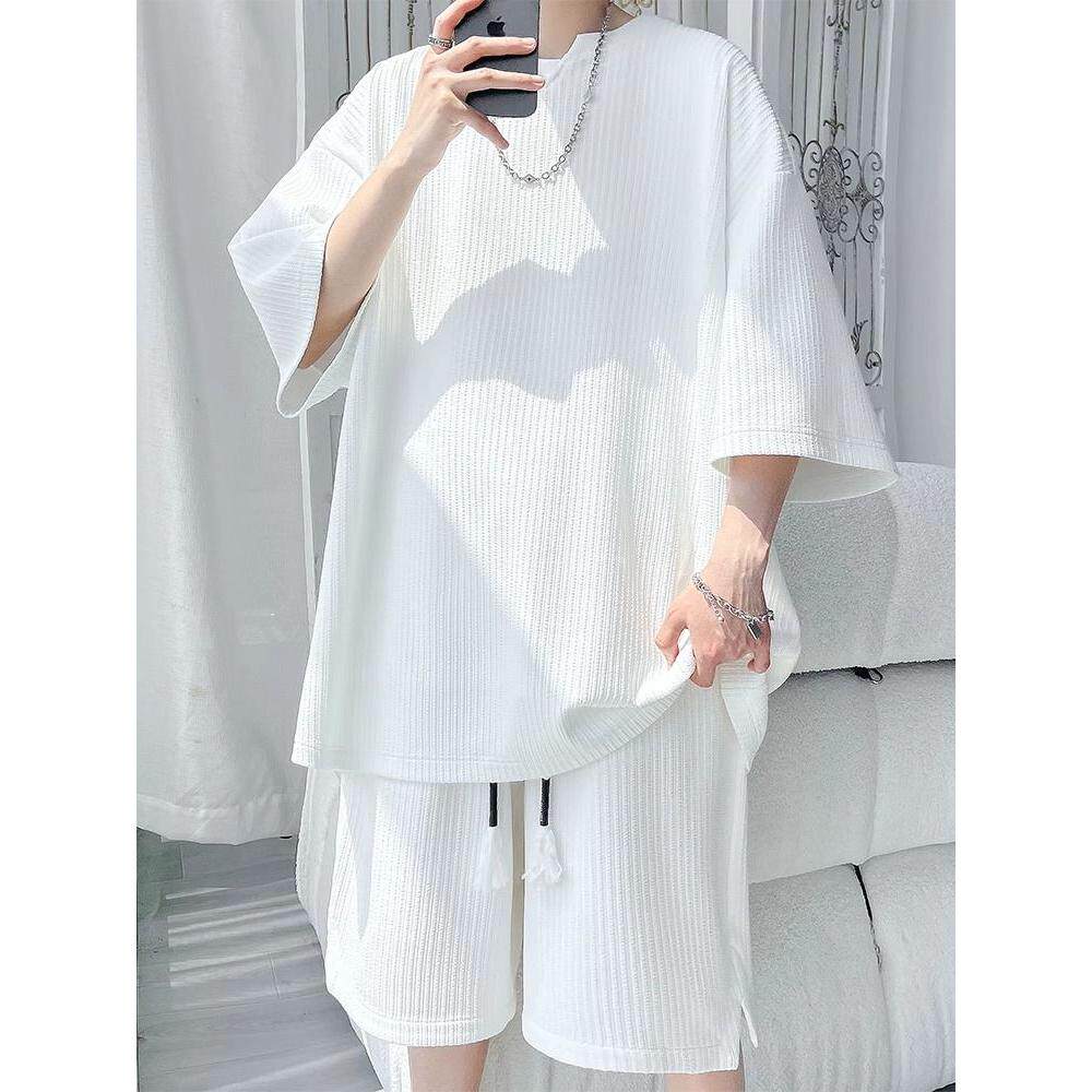 美式冰丝休闲短袖男夏季2025新款t恤夏装短袖潮牌大码男装高级感