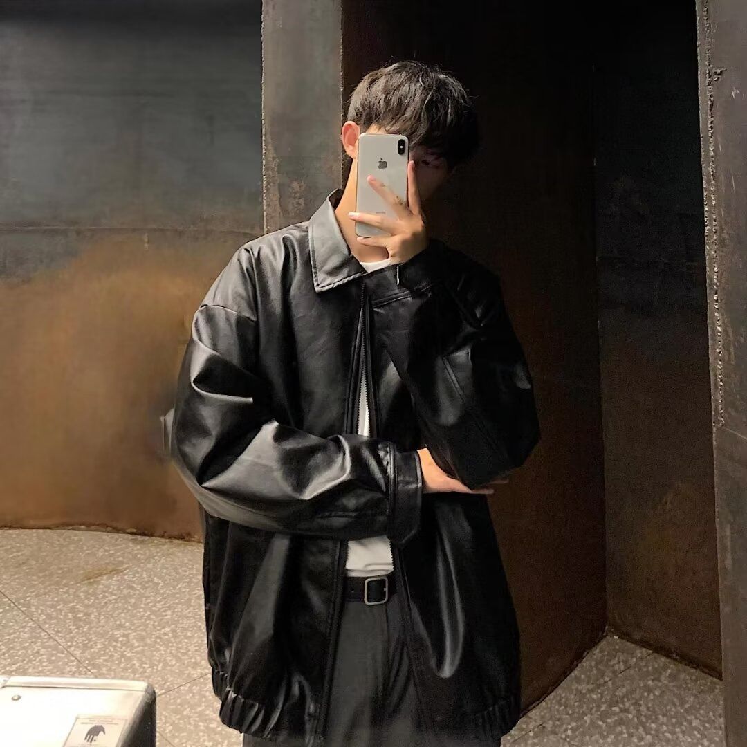 美式复古pu皮衣外套男秋冬棕色男生皮夹秋季男装秋冬皮夹克秋男款