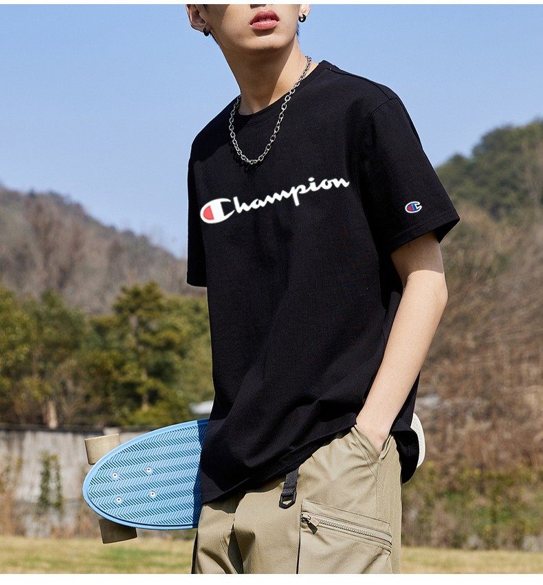 美国champion冠军圆领男女情侣宽松印花短袖t恤纯棉