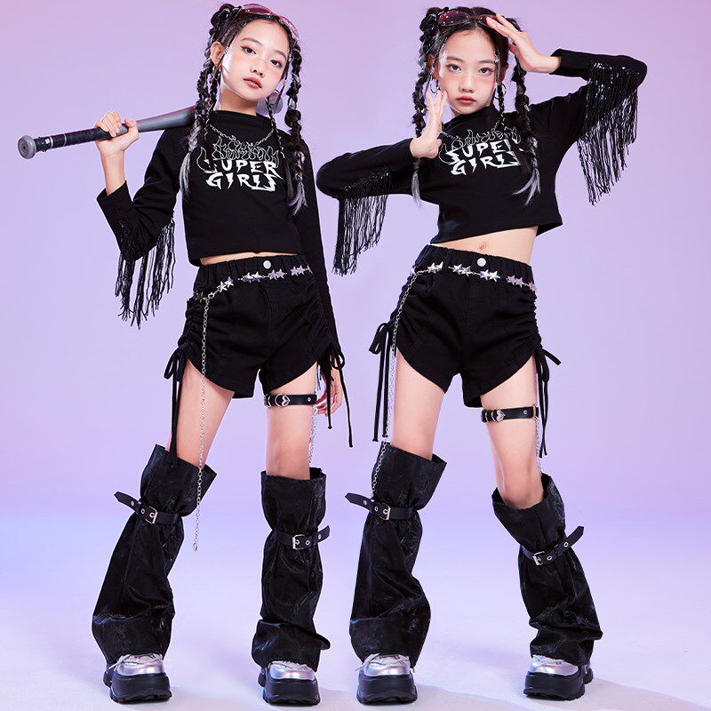 现货速发爵士舞服装孩走秀多巴胺表演服模特露脐嘻哈街舞潮服少儿