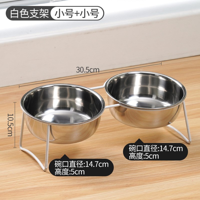 现货速发猫咪双碗狗食盆04不锈钢铁架护颈防打翻吃饭喝水两用二合