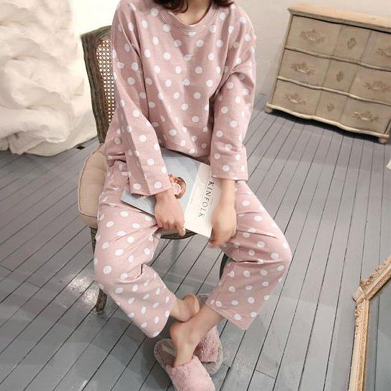速发薄款睡衣女春秋季韩版甜美少女系圆领长袖长裤学生宿舍家居服