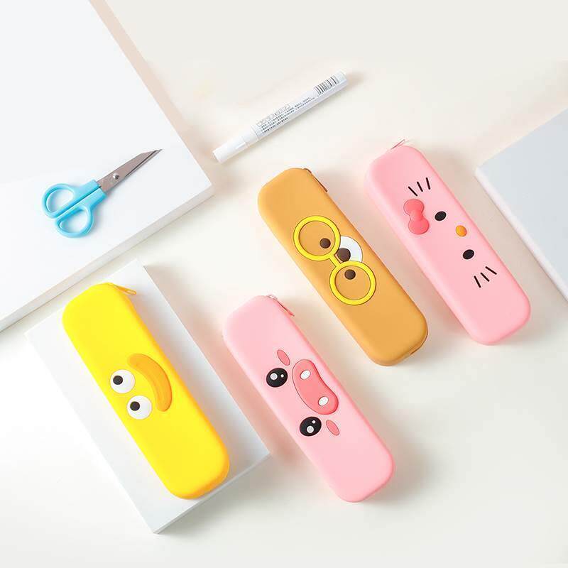 现货速发可爱矽胶笔袋韩版大容量铅笔盒男小学生儿童简约文具盒