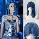 蓝色短发假发女蕾丝全头套机械蓝深海蓝网红自然时尚 中分热巴同款