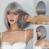 银色假发女齐刘海短发银灰色时尚 新款 机械感欧美风cos一刀切头套