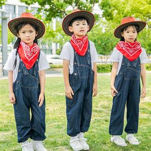 小学生表服舞幼儿园花童 演儿演出服牛仔BusoAlTP很忙背带裤 套童装