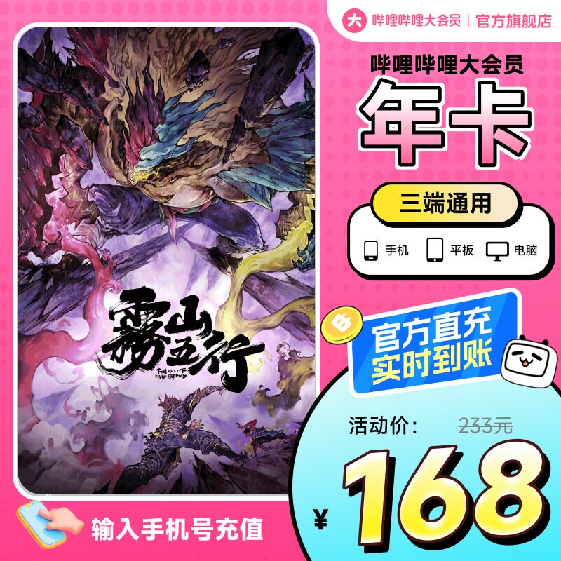 哔哩哔哩大会员年卡12个月卡bilibili大会员年卡直充 不支持电视