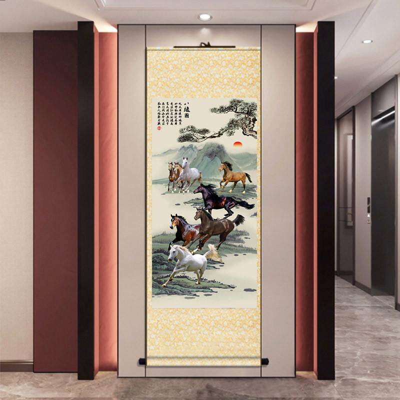 徐悲鸿马图马到成功骏马办公室字画客厅装饰画国画卷轴玄关八骏图