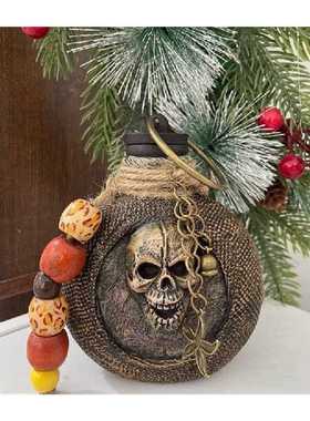 极速Unique Resin Skull four Head Pirate Rum Flask Ornament S