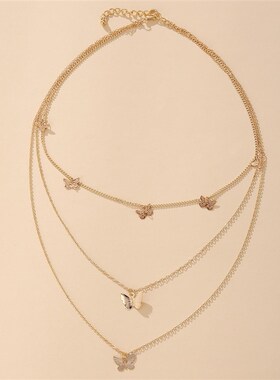 新品Retro personality multi-lyayer butterfly pendant three-l