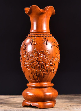 新品花梨木雕花瓶摆件客厅插花A瓶艺术装饰品雕刻品中式复古红木
