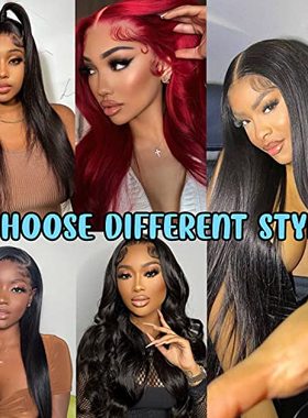 极速DULOcVE Lace Front Wigs Human Hair 13x4 Straight HD Tran