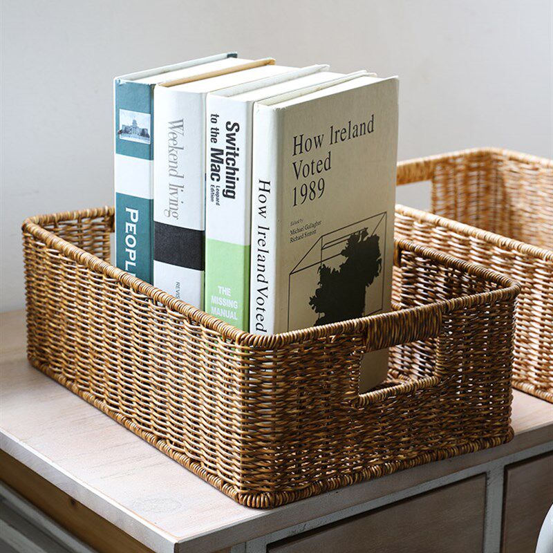 新品KEbNS 草编收纳筐 储物篮 茶几零食收纳篮 电视柜抽屉式杂物
