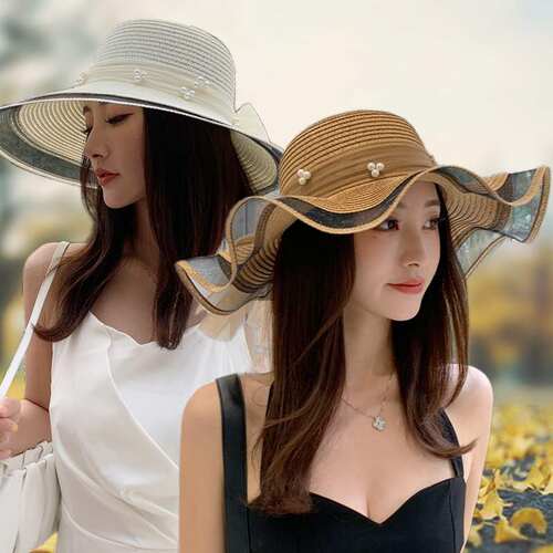 极速Summer behach straw hat women summer seaside vacation bi