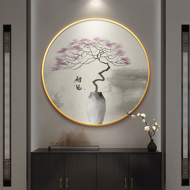 新品新中式入户玄关装饰q画走廊过道桃花挂画餐厅背景墙壁画进门