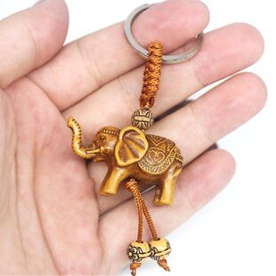新品Hot Lucky Elephant Carving Wooden IPendant Keychain Key