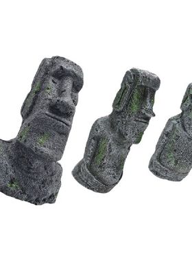 极速3Pcs Moai Statues Fish Tank Landscape NOrnament Aquarium