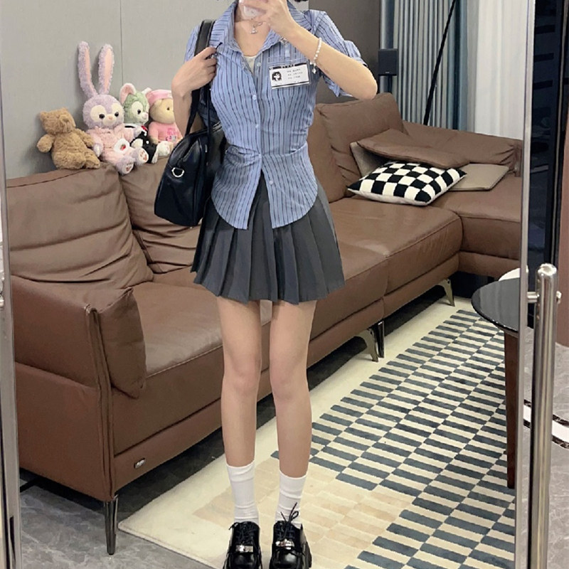 极速大尺码胖mm纯欲学院风收腰条C纹衬衫百褶裙女夏辣妹显瘦jk制,女装/女士精品,大码套装,淘宝优惠券,粉丝福利购,淘宝优惠卷