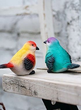 极速2pcs Simulation Birds OrnamenEt Resin Faux Gardening DIY