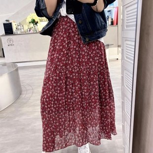 极速归路段柔同款裙子春夏新款复古文艺范红色碎花半X身裙女时尚a