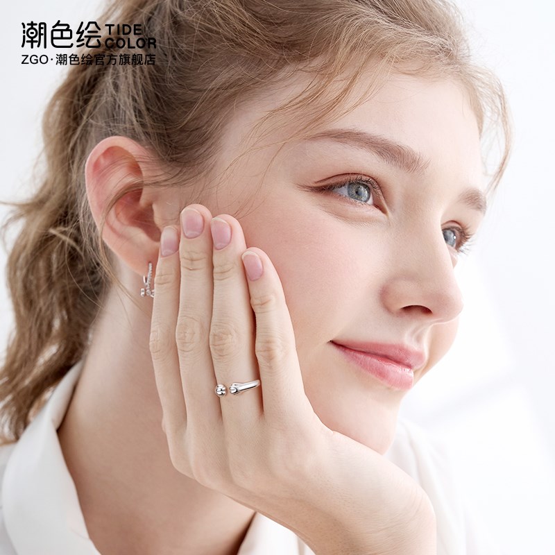 极速潮色b绘猫猫爪纯银戒指女闺蜜款可爱小众设计开口戒指环生日