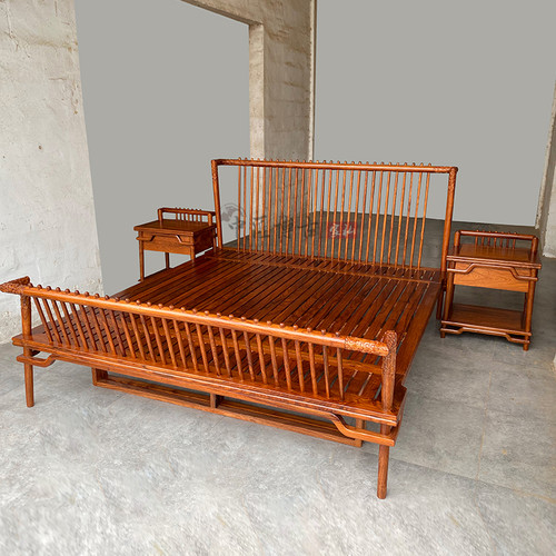 极速新中式双人床刺猬紫檀红木品质家具卧室苏梨金樽W双人床花梨