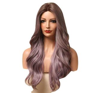 极速白人假发女 长发自然紫色w挑染长卷发欧美风大波浪中分wigs全