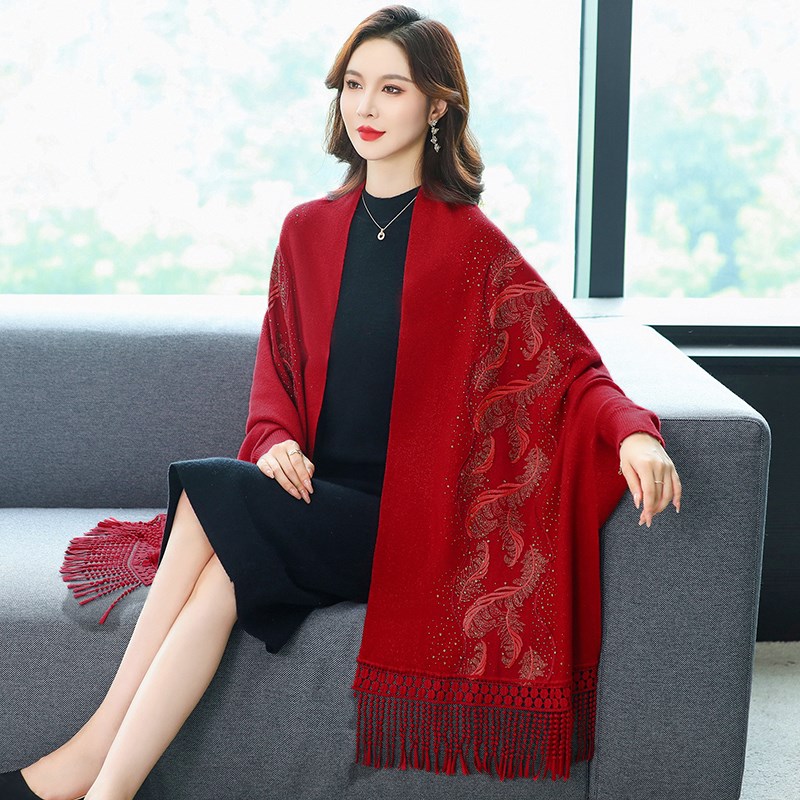 极速披肩外套时尚洋气高档春秋红色婚礼妈妈O配旗袍喜婆婆外搭带