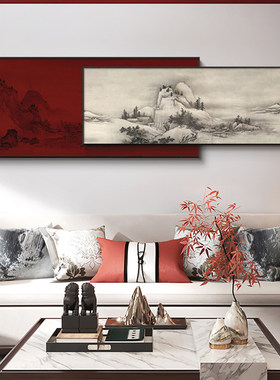 新品新中式客厅沙发背景墙装饰z画大气千里江山图山水国画餐厅茶