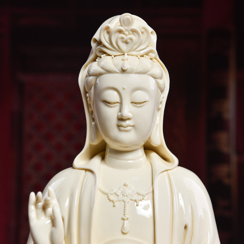 速发陶瓷观世音菩萨像供u奉仿古瓷象牙黄慈航道人真人神像摆件