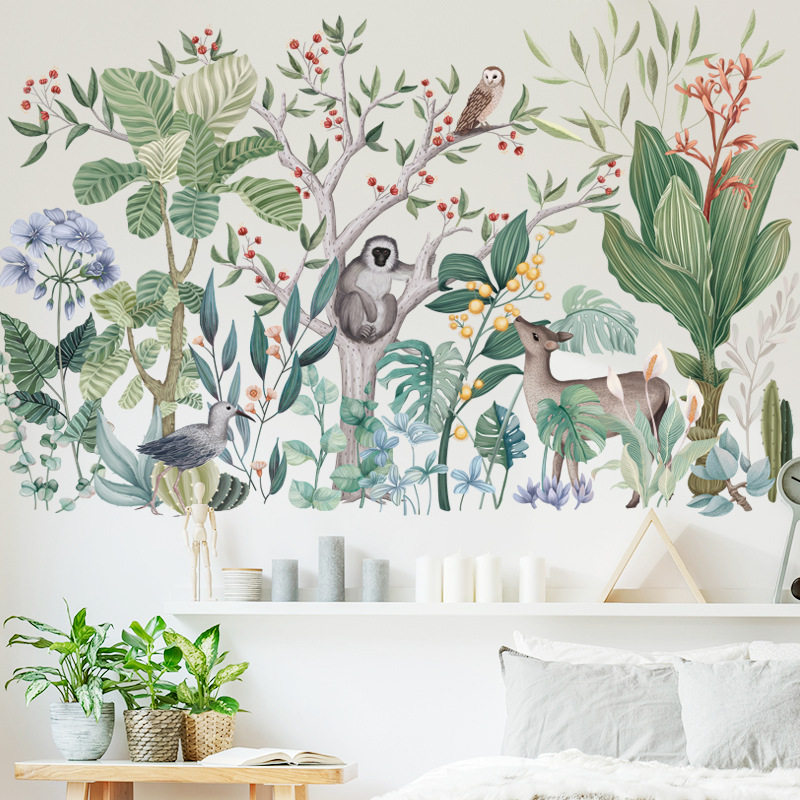 新品Forest Animals Trqopical Rainforest Background Wall Stic