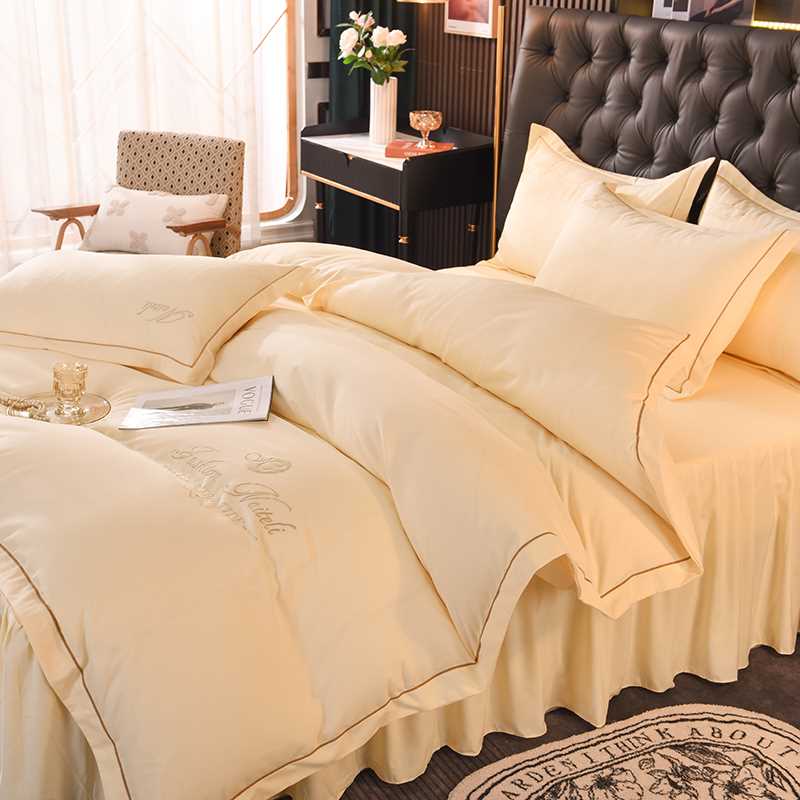 极速新款c极简风床上用品床裙四件套水洗棉绣花被套床罩式床套双