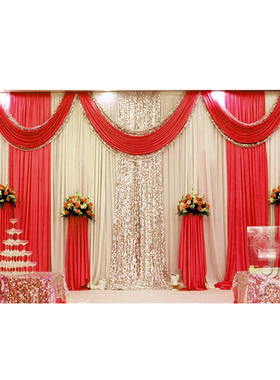 极速婚庆背景纱幔布置婚礼舞x台红色布幔婚礼背景装饰定制婚庆用
