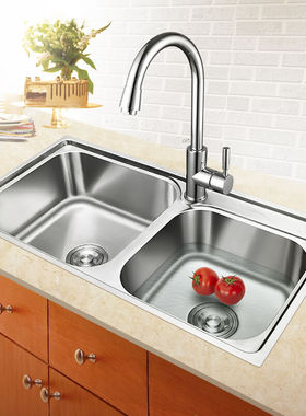 极速厨房b304不锈钢水槽双水槽套餐一体成型加厚拉丝洗菜盆洗碗池