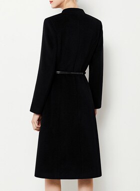 黑色高端职业毛呢外套女售楼处酒店前台水吧O销售V领工装羊毛大衣