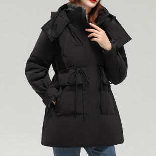 商城同款品正折扣羽绒服女中长款2024连帽收腰白鸭绒冬季外套潮