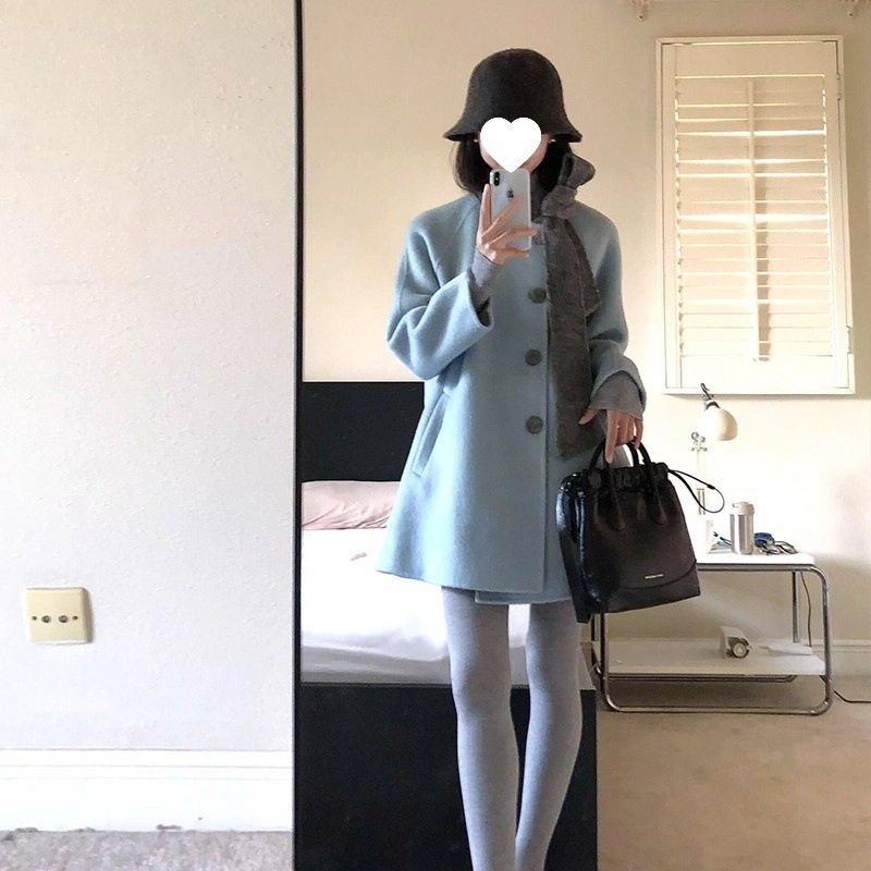 【有内衬】复古高级感撞色蝴蝶结毛呢外套女2025年秋冬新款呢子大