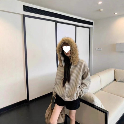 秋冬季ins美式复古条纹外套常规