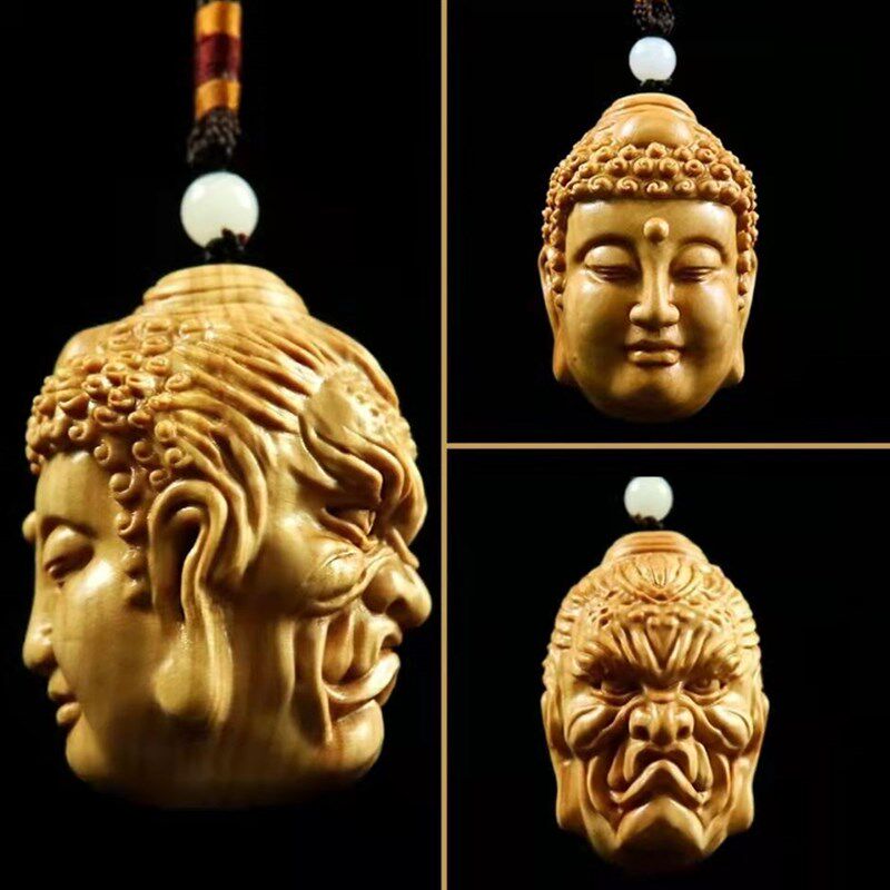速发太行崖柏善恶佛魔一念之间吊坠佛头手把件工艺品小摆件文玩小