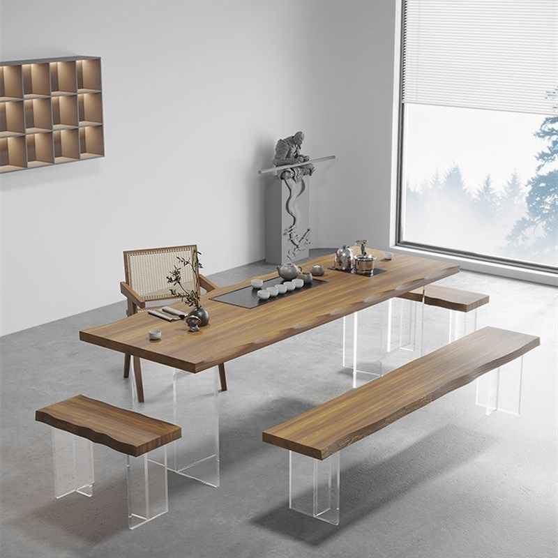 速发实悬茶几茶台亚克力木体茶桌椅组合诧寂风一浮大板办公家用泡