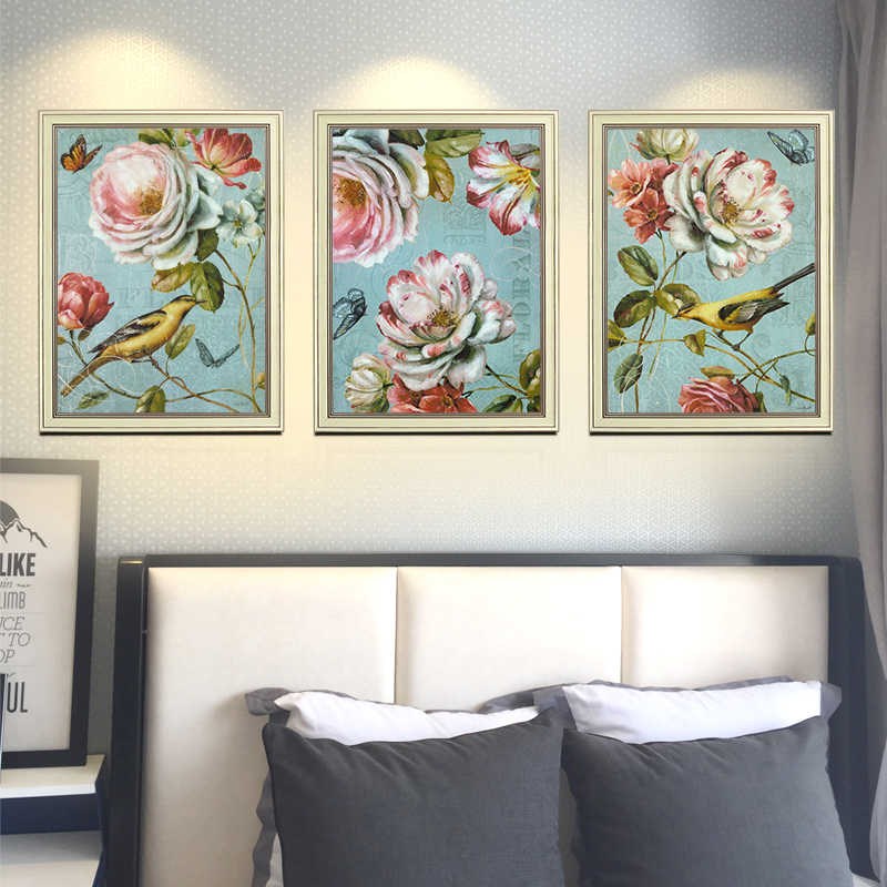 客厅餐饭厅装饰画免打孔卫生间浴室防水挂画卧室床头牡丹荷花壁画图片