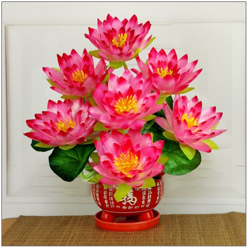 速发仿真荷花睡莲莲花假花绢花干花盆景佛前供佛花家居客厅塑料花