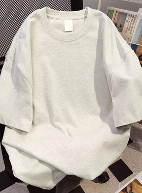 儿童白灰色纯棉短袖t恤男女童夏季中大童美式痞帅宽松五分袖体恤