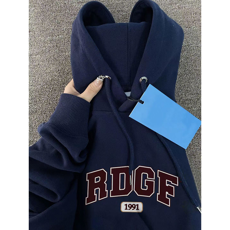 儿童装美式复古连帽卫衣男童秋冬中大童加绒加厚藏青色帽衫外套潮