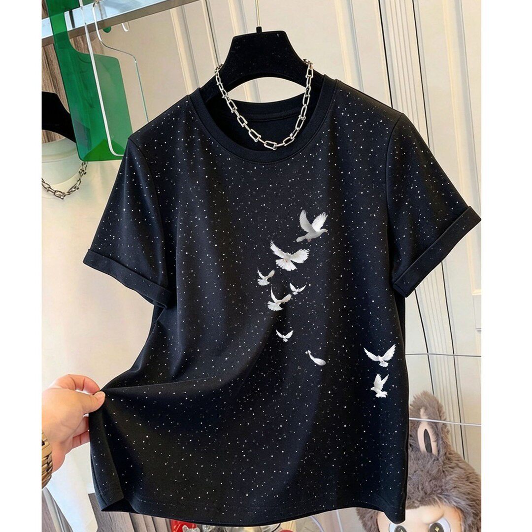 中大童满天星鸽子印花短袖t恤男图片