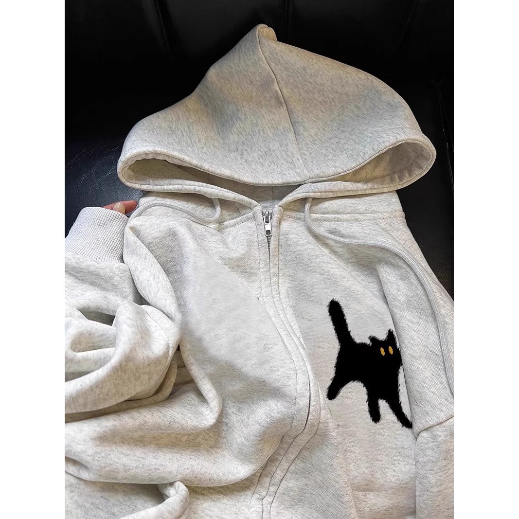 中大童猫咪印花连帽卫衣男女童秋