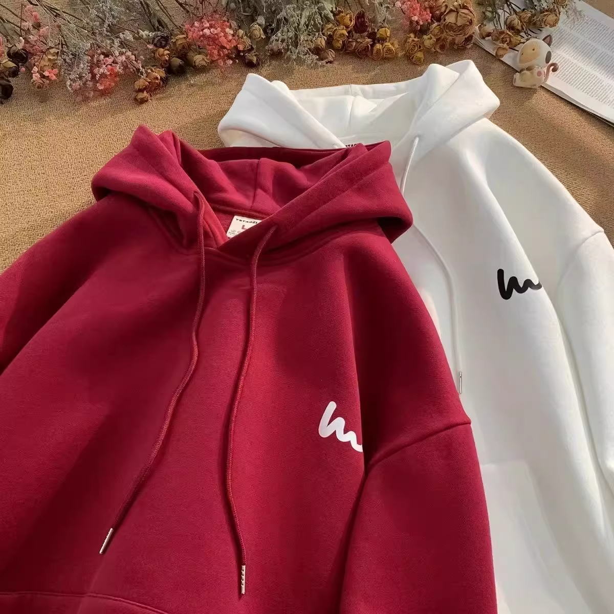 男女童酒红色连帽卫衣中大童秋冬