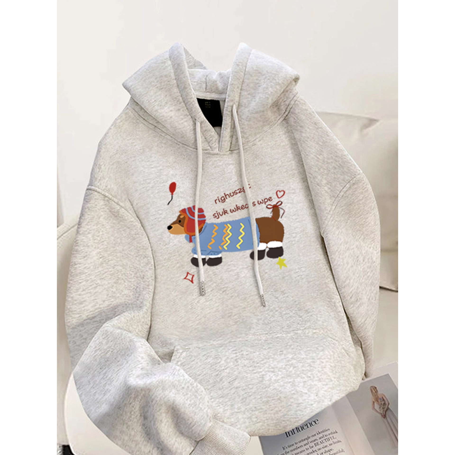 中大童腊肠狗印花连帽卫衣男女童